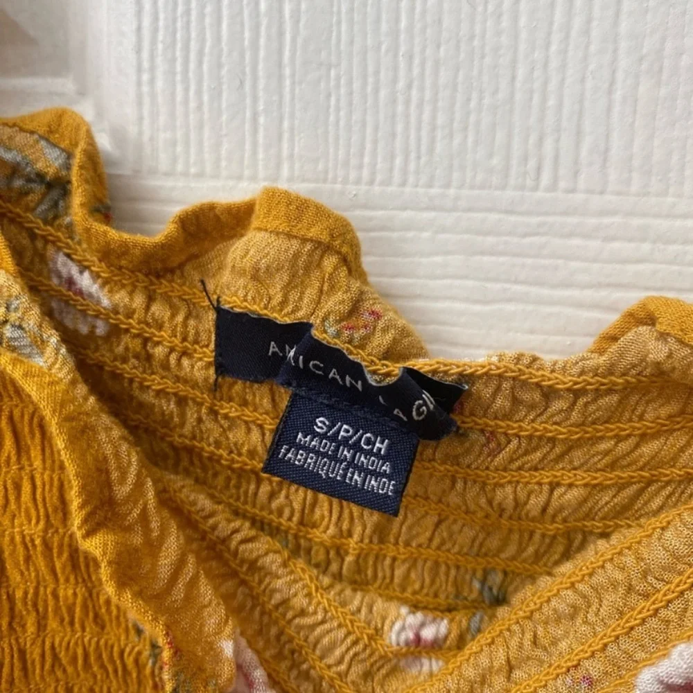 American Eagle Outfitters Mustard Floral Smocked Tank Top - Picture 5 of 6